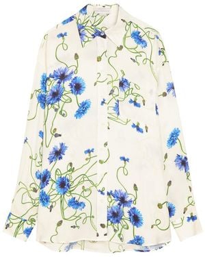 Stella McCartney Floral Print Textured Satin Shirt - White