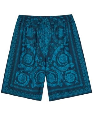 Versace Printed Silk Shorts - Blue