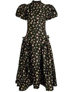 Sister Jane Tea Rose Floral-Jacquard Woven Midi Dress - Black