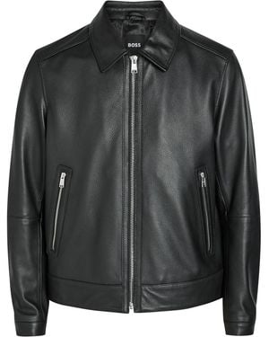 BOSS Mapson Grained Leather Jacket - Black