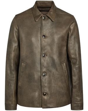 Rick Owens Brad Grained Leather Jacket - Green