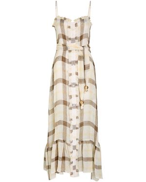 Lisa Marie Fernandez Checked Belted Linen-Blend Maxi Dress - Natural