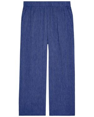 Eileen Fisher Striped Wide-Leg Cotton Trousers - Blue