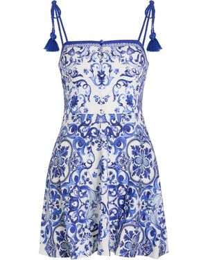 Alice + Olivia Glinda Printed Linen-Blend Mini Dress - Blue