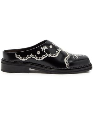 Simone Rocha Embroidered Leather Mules - Black