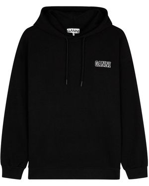 Ganni Software Logo Hooded Cotton-Blend Sweatshirt - Black
