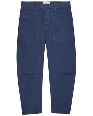 Nili Lotan Shon Barrel-Leg Stretch-Cotton Trousers - Blue