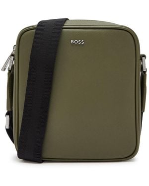 BOSS Northon Logo Saffiano Leather Cross-Body Bag - Green