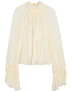 STAUD Roux Pleated Georgette Blouse - Natural