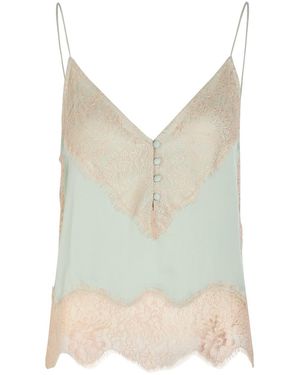 Ronny Kobo Suraiya Lace-Trim Silk-Blend Top - Blue