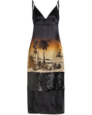 STAUD Nalu Printed Linen-Blend Midi Dress - Black