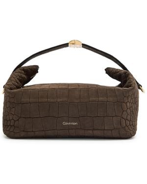 Calvin Klein Andy Crocodile-Effect Nubuck Top Handle Bag - Brown