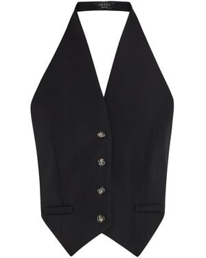 A.W.A.K.E. MODE Halterneck Tie-Back Woven Vest - Black