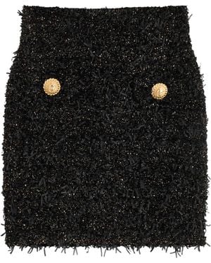 Balmain Frayed Embellished Tweed Mini Skirt - Black