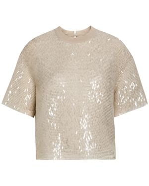 Brunello Cucinelli Embellished Silk Blouse - Natural