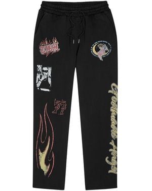God Made Angel Printed Straight-Leg Cotton Sweatpants - Black