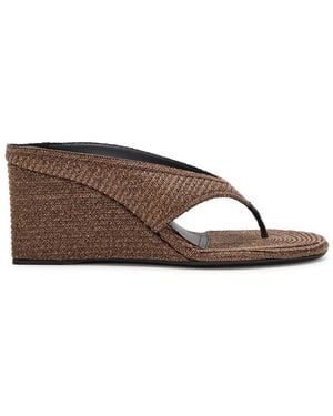 Alaïa Cube 75 Raffia Thong Wedge Mules - Brown