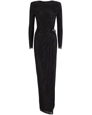 Self-Portrait Crystal-Embellished Mesh Maxi Dress - Black