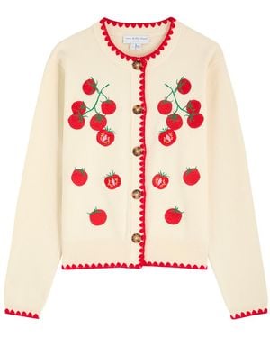 Never Fully Dressed Tomato Embroidered Knit Cardigan - Pink