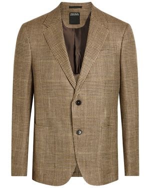 ZEGNA Houndstooth Woven Blazer - Brown