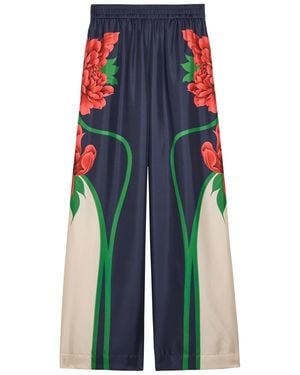 La DoubleJ Printed Wide-Leg Silk Trousers - Blue