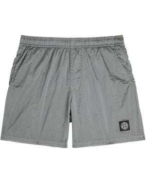 Stone Island Logo Crinkled Nylon Swim Shorts - Grey