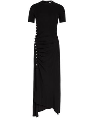 Rabanne Gathered Asymmetric Stretch-Jersey Midi Dress - Black