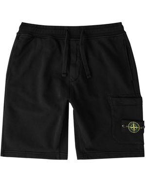 Stone Island Logo Cotton Shorts - Black