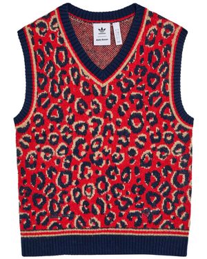 Wales Bonner Adidas X Leopard-Intarsia Knit Vest - Red