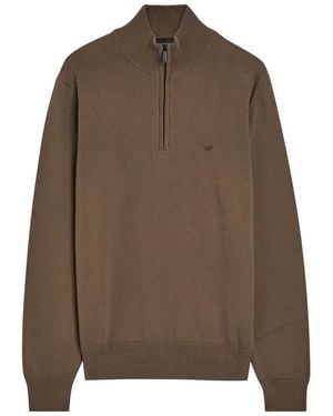 Emporio Armani Logo-Embroidered Cotton-Knit Sweater - Brown