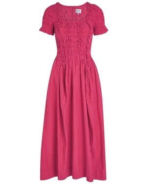 Damson Madder Raphaela Striped Cotton Midi Dress - Pink
