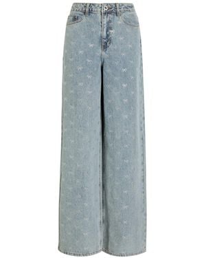 Self-Portrait Bow-Embellished Wide-Leg Jeans - Blue