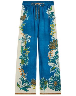 ALÉMAIS Luca Floral-Print Wide-Leg Linen Trousers - Blue