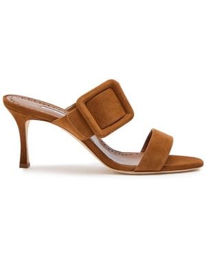 Manolo Blahnik Gable 70 Buckle-Embellished Suede Mules - Brown