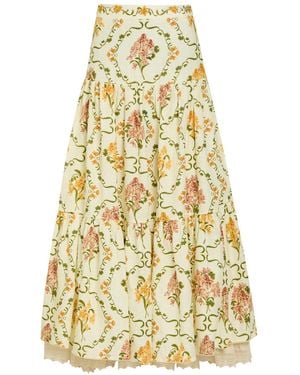 Agua Bendita Anis Floral-Print Linen Maxi Skirt - Metallic