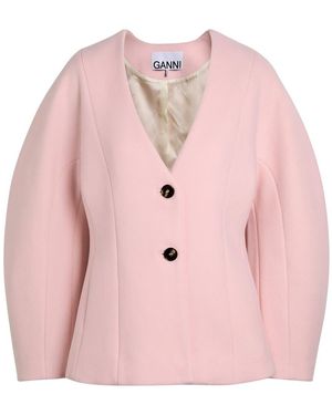 Ganni Peacoat Wool And Cashmere-Blend Blazer - Pink