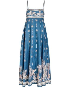 ALÉMAIS Acacia Printed Linen Maxi Dress - Blue