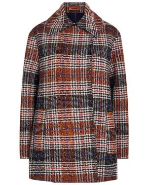 Missoni Double-Breasted Tartan Wool-Blend Peacoat - Red