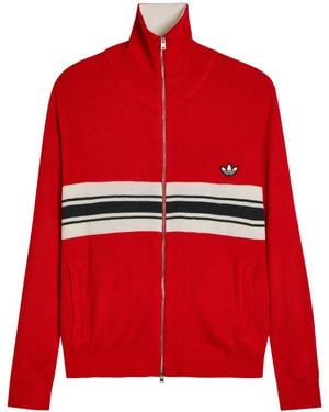 Wales Bonner Adidas X Stripe-Intarsia Knit Cardigan - Red