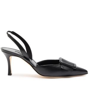 Manolo Blahnik Maysli 70 Leather Slingback Pumps - Black