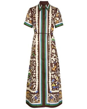 ALÉMAIS Maroc Printed Linen Maxi Shirt Dress - White