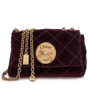 Chloé Heritage Quilted Velvet Shoulder Bag - Grey