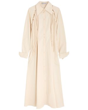 Palmer//Harding Assembled Fringed Cotton Midi Shirt Dress - Natural
