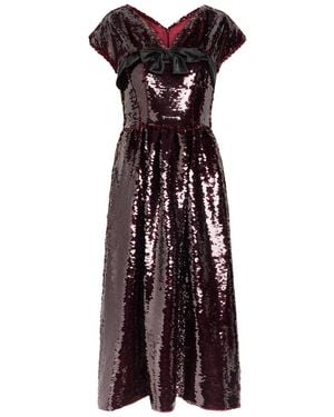 Simone Rocha Bow-Appliquéd Sequin-Embellished Midi Dress - Purple