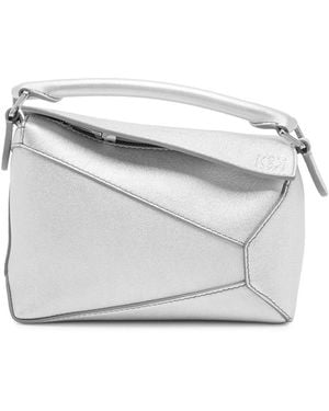 Loewe Puzzle Edge Mini Metallic Leather Cross-Body Bag - Grey