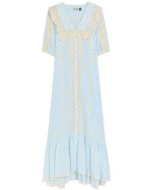 RIXO London Edina Lace-Trim Cotton Midi Dress - Blue