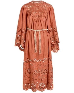 Zimmermann Awaken Embroidered Woven Yoki Maxi Dress - Orange