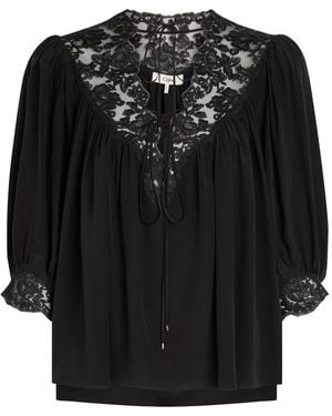Chloé Lace-Trimmed Silk Blouse - Black