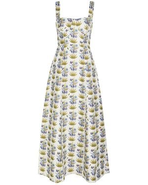 Emporio Sirenuse Azzurra Printed Linen-Blend Midi Dress - White