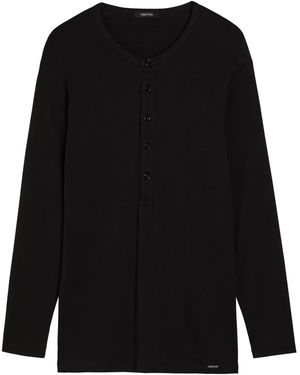 Tom Ford Henley Stretch-Cotton Top - Black